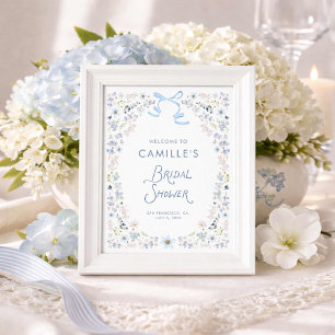 Poster Jardin Bleu Floral Mariage Bienvenue