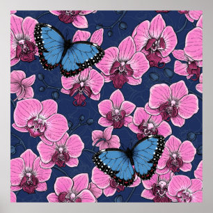 Poster Jardin botanique d'orchidées avec papillons