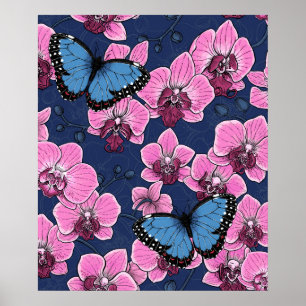 Poster Jardin botanique d'orchidées avec papillons
