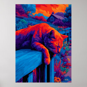Poster Jardin coloré d'art mural expressionniste de chat