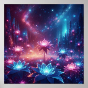 Poster Jardin Cosmique de Fleurs Lumineuses en Fleurs