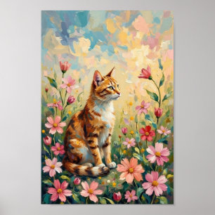 Poster Jardin de chats vintage Art floral