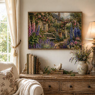 Poster Jardin de cottage anglais romantique floral