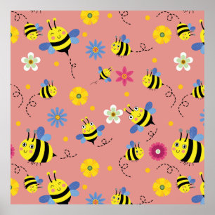 Poster Jardin de fleurs d'abeilles douces