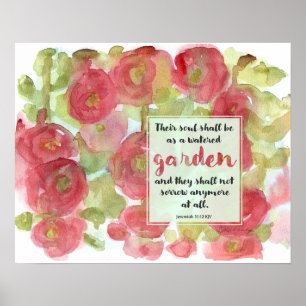Poster Jardin de fleurs de guimauve rose Bible Écriture J