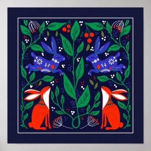 Poster Jardin de fleurs de lapin scandinave