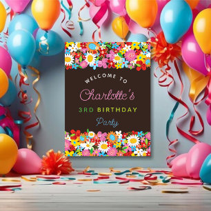 Poster Jardin de fleurs de printemps coloré Bienvenue d'a