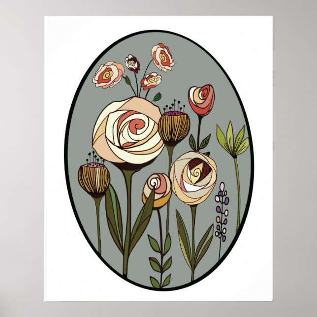 Poster Jardin de fleurs moderne dessiné à la main (Devant)