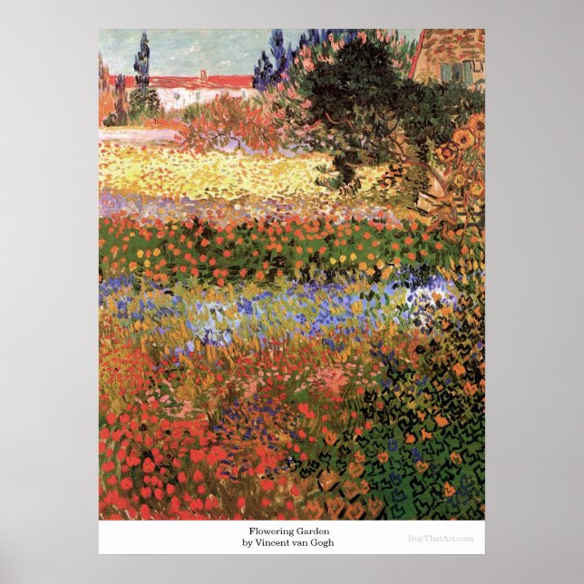Poster Jardin de fleurs par Vincent van Gogh (Devant)