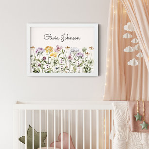 Poster Jardin de fleurs sauvages personnalisé avec nom