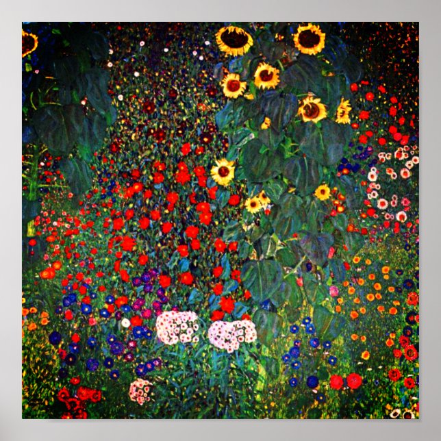 Poster Jardin de la ferme Gustav Klimt avec tournesols (Devant)