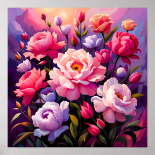 Poster Jardin de printemps Zen lever de soleil Fleur rose