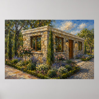 Poster Jardin de roses et de lavande de Stone Cottage, pe