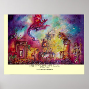 POSTER JARDIN DES OMBRES PERDUES -DRAGON ROUGE VOLANT