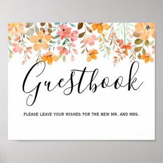 Poster Jardin d'été Aquarelle Floral Mariage GuestBook