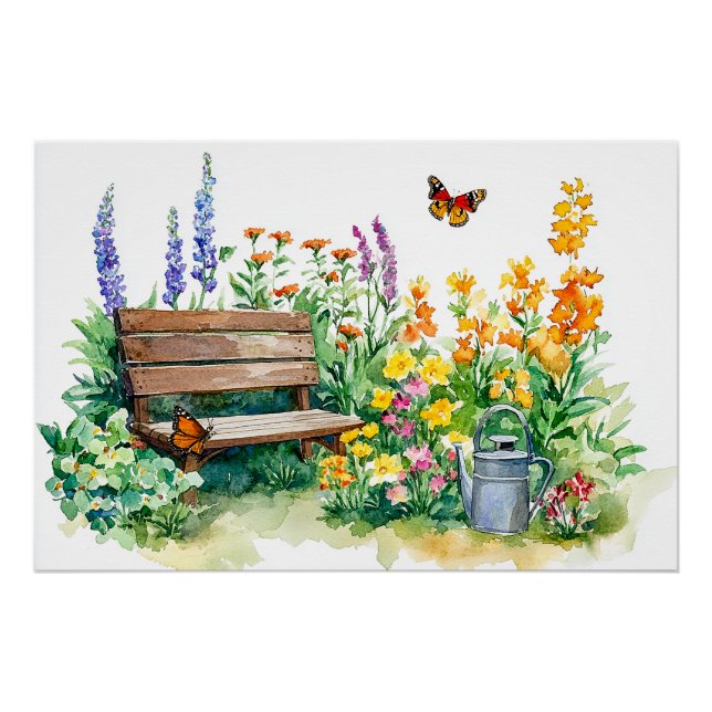 Poster Jardin d'été avec papillons (Devant)