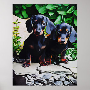 Poster Jardin d'été Dachshund Chien Anniversaire