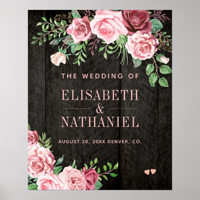 Poster Jardin d'été rose mariage grange bois signe de bie (Devant)