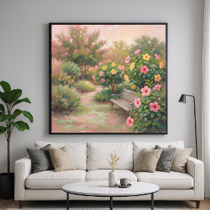 Poster Jardin d'Hibiscus - Style de peinture pastel