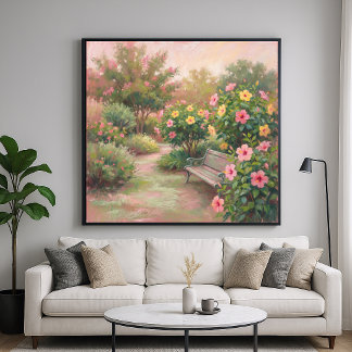 Poster Jardin d'Hibiscus - Style de peinture pastel