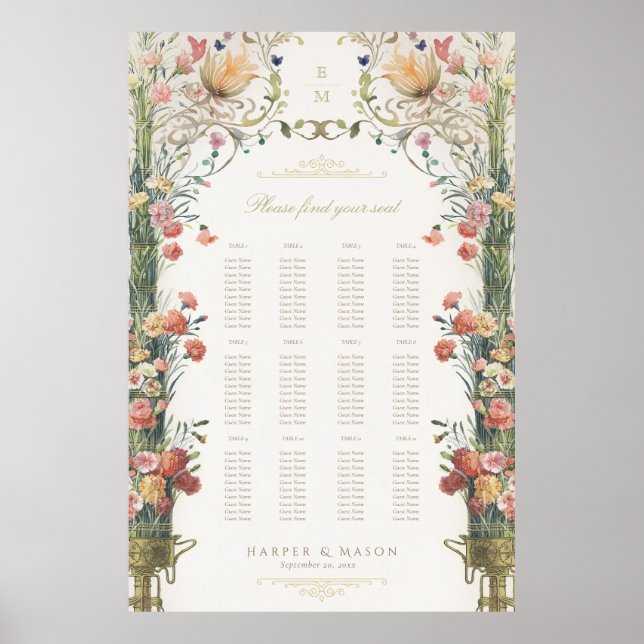 Poster Jardin Elégance Floral Mariage Carte de siège (Devant)