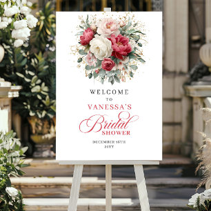 Poster Jardin Élégant Bourgogne Floral Bienvenue Mariage 