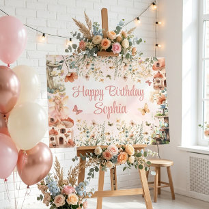 Poster Jardin Enchanté Fille Champignon 1er Anniversaire