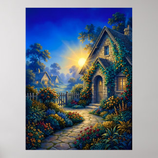 Poster Jardin ensoleillé à l'aube