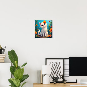Poster Jardin Fantaisiste de Chatons Blancs