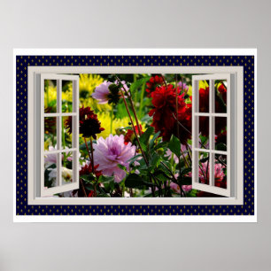 Poster Jardin Fleur, Fenêtre Ouverte, Dahlias