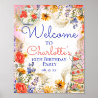Jardin fleuri coloré Tea Party Anniversaire Bienve