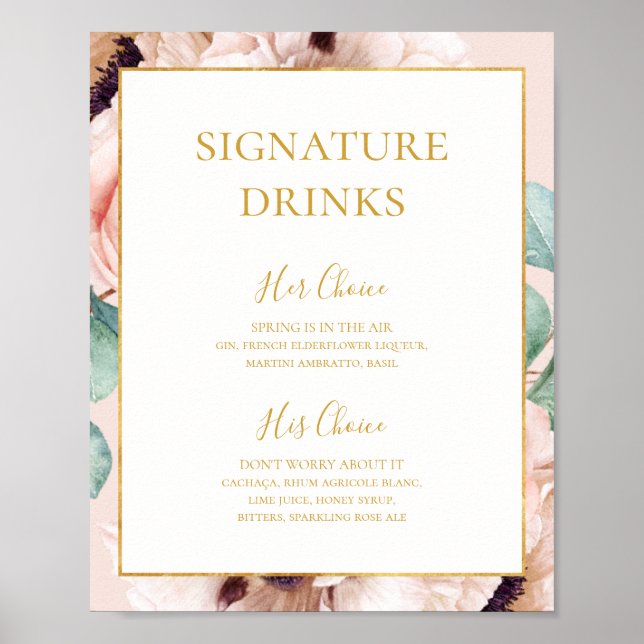 Poster Jardin Floral Élégant | Boissons Signature Pastel (Devant)