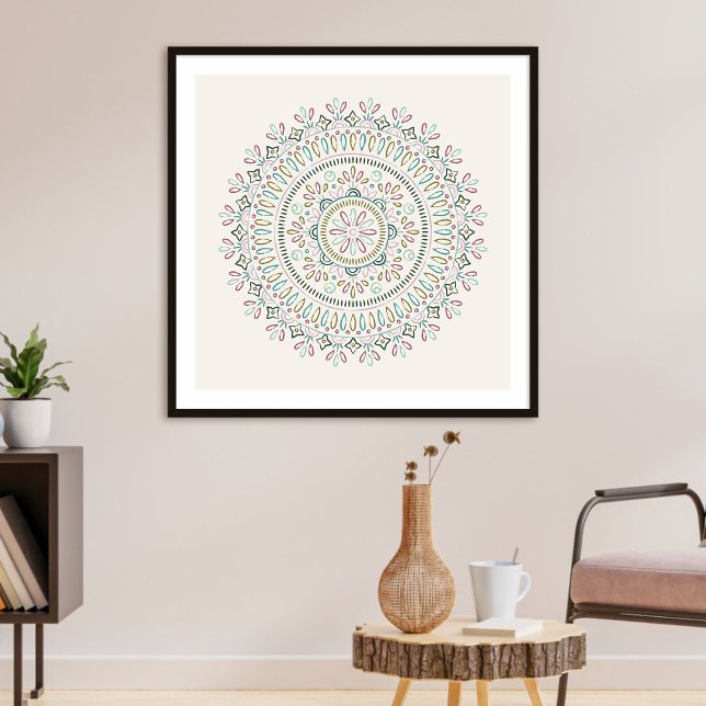 Poster Jardin Floral Mandala Art Print - Turquoise (Créateur téléchargé)