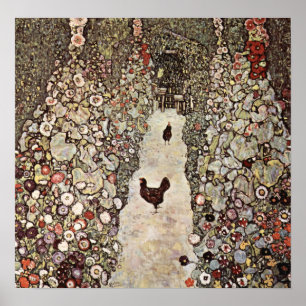 Poster Jardin Gustav Klimt Avec Coqs