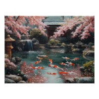 Jardin japonais avec Koi et fleurs de cerisiers