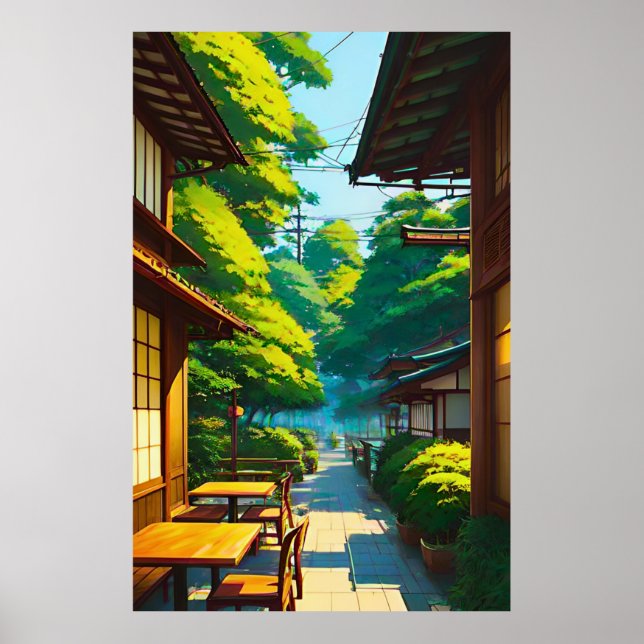 Poster Jardin japonais Café extérieur (Devant)