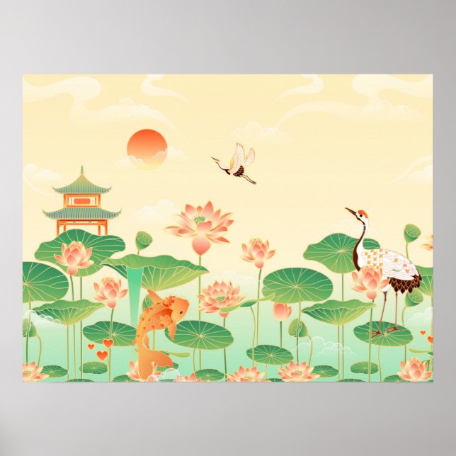 Poster Jardin japonais de Koi Pond and Waterlilies Art (Devant)