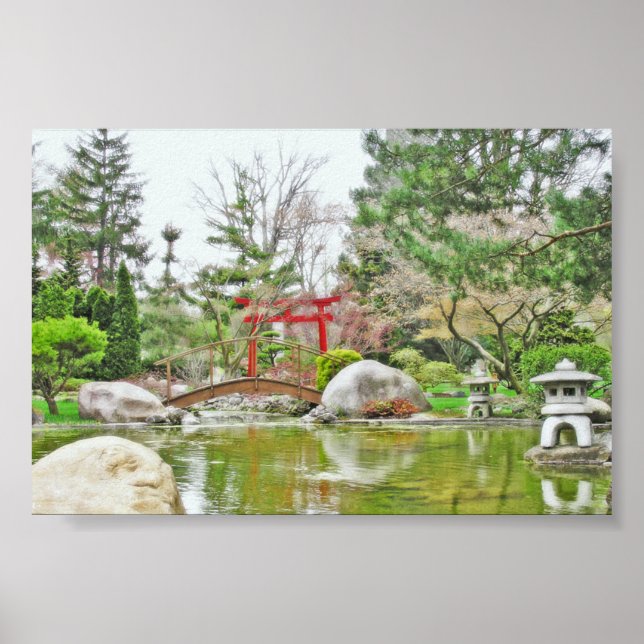 POSTER JARDIN JAPONAIS ET PORTE ROUGE TORII (Devant)