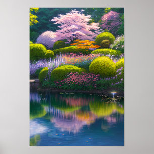 Poster Jardin luxuriant avec un superbe Sakura Tree