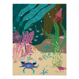Poster Jardin océanique du crabe bleu 20" x 26,67"