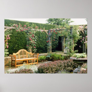 Poster Jardin Rose En Pergola Rose, Avec Berberis Et