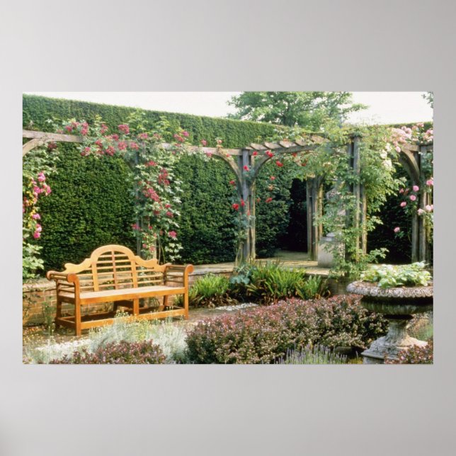 Poster Jardin Rose En Pergola Rose, Avec Berberis Et (Devant)