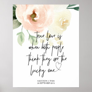 Poster Jardin rose Floral Mariage Véritable Amour Bienven