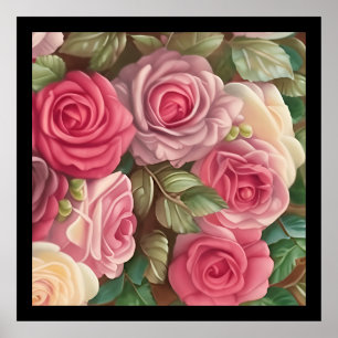 Poster Jardin Rose victorien - Fleurs rose pastel
