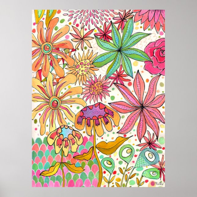 Poster Jardin Surreal Floral Gouache Ink Artiste d'Art Im (Devant)