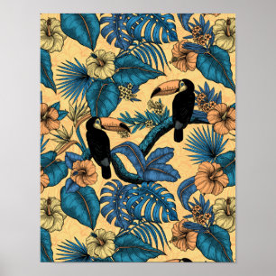 Poster Jardin toucan en jaune et bleu