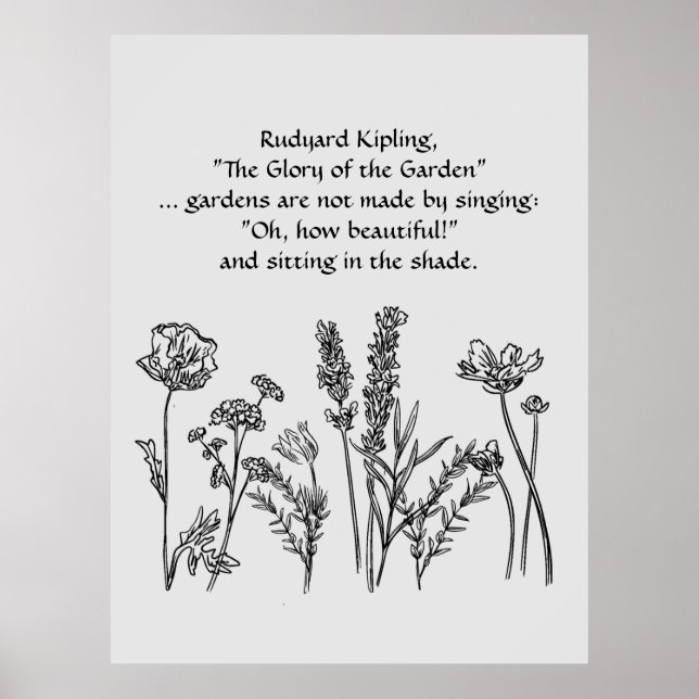 Poster Jardin Verse Rudyard Kipling Aquarelle Fleurs (Devant)