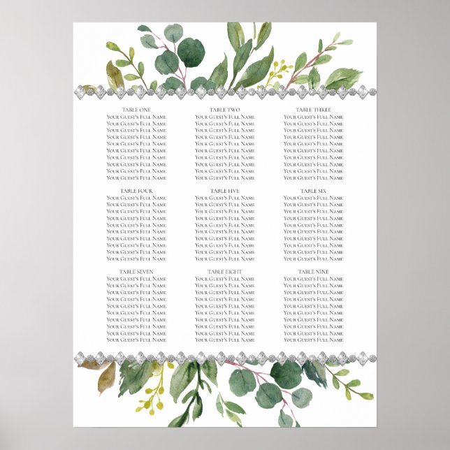 Poster Jardin Vert Boho Eucalyptus Carte de siège à la me (Devant)