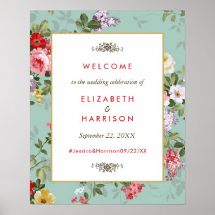 Poster Jardin vintage Floral Mariage botanique Bienvenue