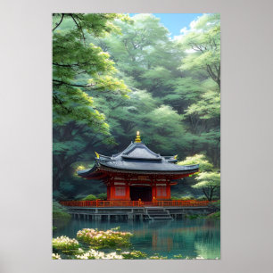 Poster Jardin zen au bord de l'étang calme